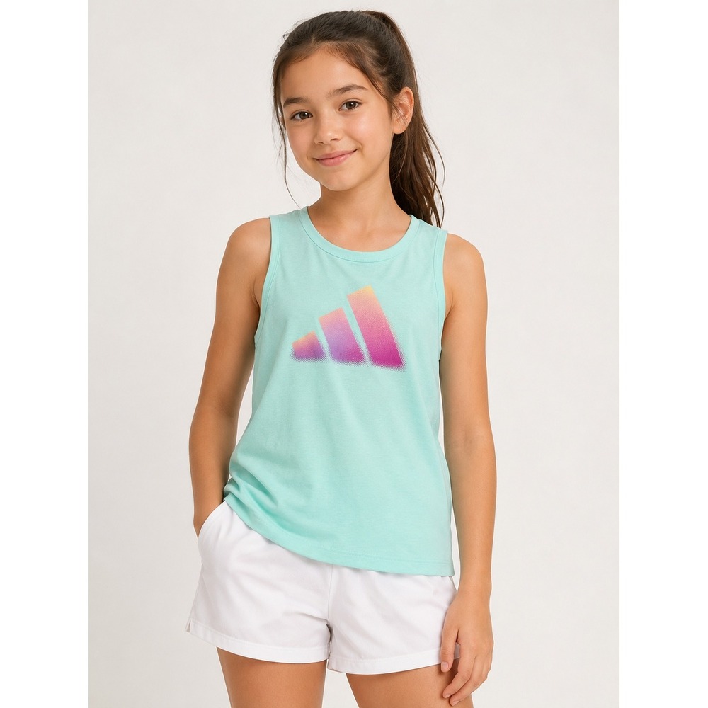 Adidas Girls Swing Tank Back Vent XS 6/6x Aqua Dust Graphic Logo Sporty Active